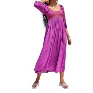 Free People Wedgewood Maxi Dress Violet  Embroidered Boho Size Large